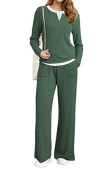 UVN Fall 2 Peice outfit set for Women Color Block Tops and Wide Leg Pants Ladies Sweatsuit Casual Matching Set
