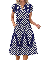 Fantaslook Summer Dresses for Women Ruffle Sleeve V Neck Midi Dresses Fashion Casual Flowy Vacation Sundress