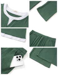 UVN Fall 2 Peice outfit set for Women Color Block Tops and Wide Leg Pants Ladies Sweatsuit Casual Matching Set