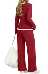 UVN Fall 2 Peice outfit set for Women Color Block Tops and Wide Leg Pants Ladies Sweatsuit Casual Matching Set