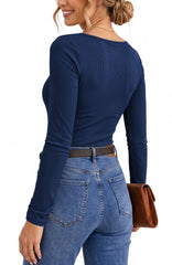 UVN Long Sleeve Tops for Women Fall Dressy Lace V Neck Tunic Blouses Ladies Ribbed Knit Slim Fit Pullover Shirts