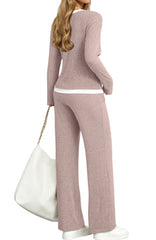 UVN Fall 2 Peice outfit set for Women Color Block Tops and Wide Leg Pants Ladies Sweatsuit Casual Matching Set