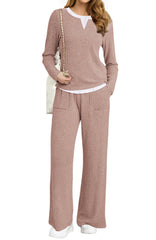 UVN Fall 2 Peice outfit set for Women Color Block Tops and Wide Leg Pants Ladies Sweatsuit Casual Matching Set