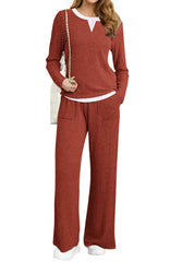 UVN Fall 2 Peice outfit set for Women Color Block Tops and Wide Leg Pants Ladies Sweatsuit Casual Matching Set