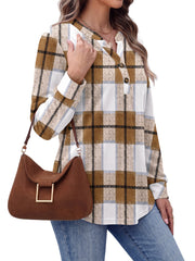 Fantaslook V Neck Button Sweatshirt for Women Pullover Long Sleeve Shirts Fall Fashion Tunic Tops