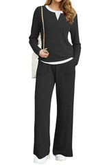 UVN Fall 2 Peice outfit set for Women Color Block Tops and Wide Leg Pants Ladies Sweatsuit Casual Matching Set