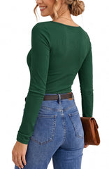 UVN Long Sleeve Tops for Women Fall Dressy Lace V Neck Tunic Blouses Ladies Ribbed Knit Slim Fit Pullover Shirts