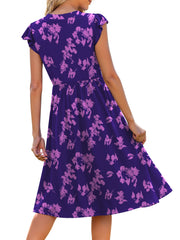 Fantaslook Summer Dresses for Women Ruffle Sleeve V Neck Midi Dresses Fashion Casual Flowy Vacation Sundress