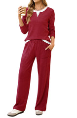 UVN Fall 2 Peice outfit set for Women Color Block Tops and Wide Leg Pants Ladies Sweatsuit Casual Matching Set