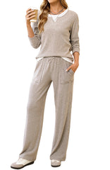 UVN Fall 2 Peice outfit set for Women Color Block Tops and Wide Leg Pants Ladies Sweatsuit Casual Matching Set