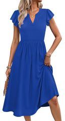 Fantaslook Summer Dresses for Women Ruffle Sleeve V Neck Midi Dresses Fashion Casual Flowy Vacation Sundress