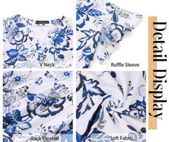 Fantaslook Summer Dresses for Women Ruffle Sleeve V Neck Midi Dresses Fashion Casual Flowy Vacation Sundress