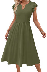 Fantaslook Summer Dresses for Women Ruffle Sleeve V Neck Midi Dresses Fashion Casual Flowy Vacation Sundress