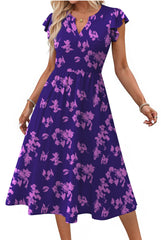 Fantaslook Summer Dresses for Women Ruffle Sleeve V Neck Midi Dresses Fashion Casual Flowy Vacation Sundress