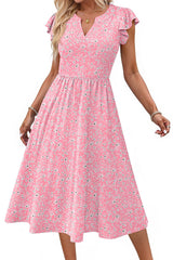 Fantaslook Summer Dresses for Women Ruffle Sleeve V Neck Midi Dresses Fashion Casual Flowy Vacation Sundress