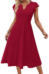 Fantaslook Summer Dresses for Women Ruffle Sleeve V Neck Midi Dresses Fashion Casual Flowy Vacation Sundress