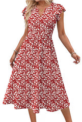 Fantaslook Summer Dresses for Women Ruffle Sleeve V Neck Midi Dresses Fashion Casual Flowy Vacation Sundress