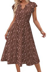 Fantaslook Summer Dresses for Women Ruffle Sleeve V Neck Midi Dresses Fashion Casual Flowy Vacation Sundress