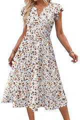 Fantaslook Summer Dresses for Women Ruffle Sleeve V Neck Midi Dresses Fashion Casual Flowy Vacation Sundress