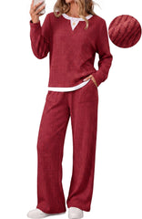 UVN Fall 2 Peice outfit set for Women Color Block Tops and Wide Leg Pants Ladies Sweatsuit Casual Matching Set