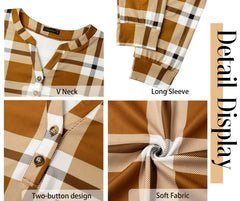 Fantaslook V Neck Button Sweatshirt for Women Pullover Long Sleeve Shirts Fall Fashion Tunic Tops