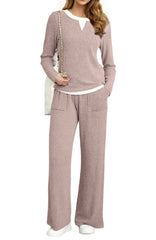 UVN Fall 2 Peice outfit set for Women Color Block Tops and Wide Leg Pants Ladies Sweatsuit Casual Matching Set
