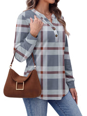 Fantaslook V Neck Button Sweatshirt for Women Pullover Long Sleeve Shirts Fall Fashion Tunic Tops