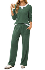 UVN Fall 2 Peice outfit set for Women Color Block Tops and Wide Leg Pants Ladies Sweatsuit Casual Matching Set
