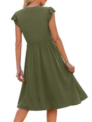 Fantaslook Summer Dresses for Women Ruffle Sleeve V Neck Midi Dresses Fashion Casual Flowy Vacation Sundress