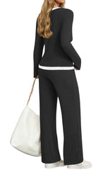 UVN Fall 2 Peice outfit set for Women Color Block Tops and Wide Leg Pants Ladies Sweatsuit Casual Matching Set