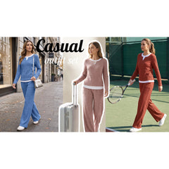 UVN Fall 2 Peice outfit set for Women Color Block Tops and Wide Leg Pants Ladies Sweatsuit Casual Matching Set