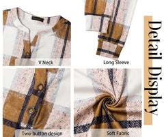 Fantaslook V Neck Button Sweatshirt for Women Pullover Long Sleeve Shirts Fall Fashion Tunic Tops
