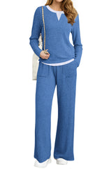 UVN Fall 2 Peice outfit set for Women Color Block Tops and Wide Leg Pants Ladies Sweatsuit Casual Matching Set