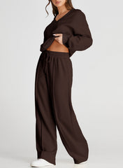 DOKOTOO Sweatsuits for Women 2 Piece Outfits Oversized Casual V Neck Sweatshirt with Wide Leg Sweatpants Tracksuit Jogger Set