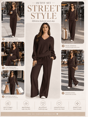DOKOTOO Sweatsuits for Women 2 Piece Outfits Oversized Casual V Neck Sweatshirt with Wide Leg Sweatpants Tracksuit Jogger Set