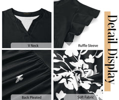 Fantaslook Summer Dresses for Women Ruffle Sleeve V Neck Midi Dresses Fashion Casual Flowy Vacation Sundress