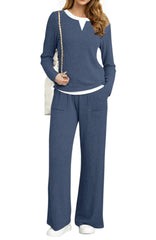 UVN Fall 2 Peice outfit set for Women Color Block Tops and Wide Leg Pants Ladies Sweatsuit Casual Matching Set
