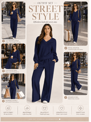 DOKOTOO Sweatsuits for Women 2 Piece Outfits Oversized Casual V Neck Sweatshirt with Wide Leg Sweatpants Tracksuit Jogger Set