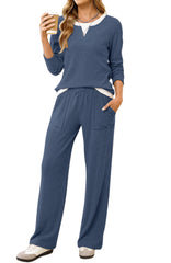 UVN Fall 2 Peice outfit set for Women Color Block Tops and Wide Leg Pants Ladies Sweatsuit Casual Matching Set