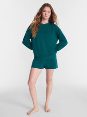 No Boundaries Women's Relaxed-Fit Crewneck Pullover Sleep Top, Long Sleeve, Platinum Silver Heather, 2X