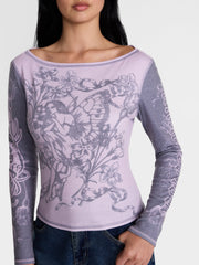 Madden NYC Women's Boatneck Graphic Top with Long Sleeves, Sizes XXS-XXL