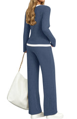 UVN Fall 2 Peice outfit set for Women Color Block Tops and Wide Leg Pants Ladies Sweatsuit Casual Matching Set