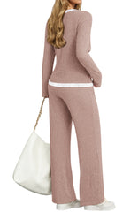 UVN Fall 2 Peice outfit set for Women Color Block Tops and Wide Leg Pants Ladies Sweatsuit Casual Matching Set