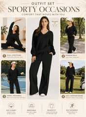 DOKOTOO Sweatsuits for Women 2 Piece Outfits Oversized Casual V Neck Sweatshirt with Wide Leg Sweatpants Tracksuit Jogger Set