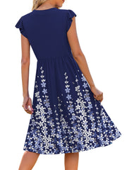 Fantaslook Summer Dresses for Women Ruffle Sleeve V Neck Midi Dresses Fashion Casual Flowy Vacation Sundress