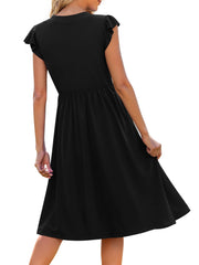 Fantaslook Summer Dresses for Women Ruffle Sleeve V Neck Midi Dresses Fashion Casual Flowy Vacation Sundress