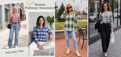 Fantaslook V Neck Button Sweatshirt for Women Pullover Long Sleeve Shirts Fall Fashion Tunic Tops