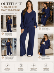 DOKOTOO Sweatsuits for Women 2 Piece Outfits Oversized Casual V Neck Sweatshirt with Wide Leg Sweatpants Tracksuit Jogger Set