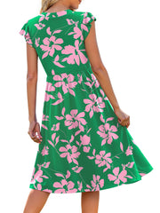 Fantaslook Summer Dresses for Women Ruffle Sleeve V Neck Midi Dresses Fashion Casual Flowy Vacation Sundress