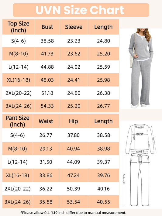 UVN Fall 2 Peice outfit set for Women Color Block Tops and Wide Leg Pants Ladies Sweatsuit Casual Matching Set